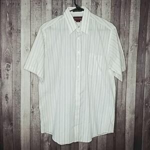 Adams Row Men's White Striped Short Sleeve Button Down Shirt
